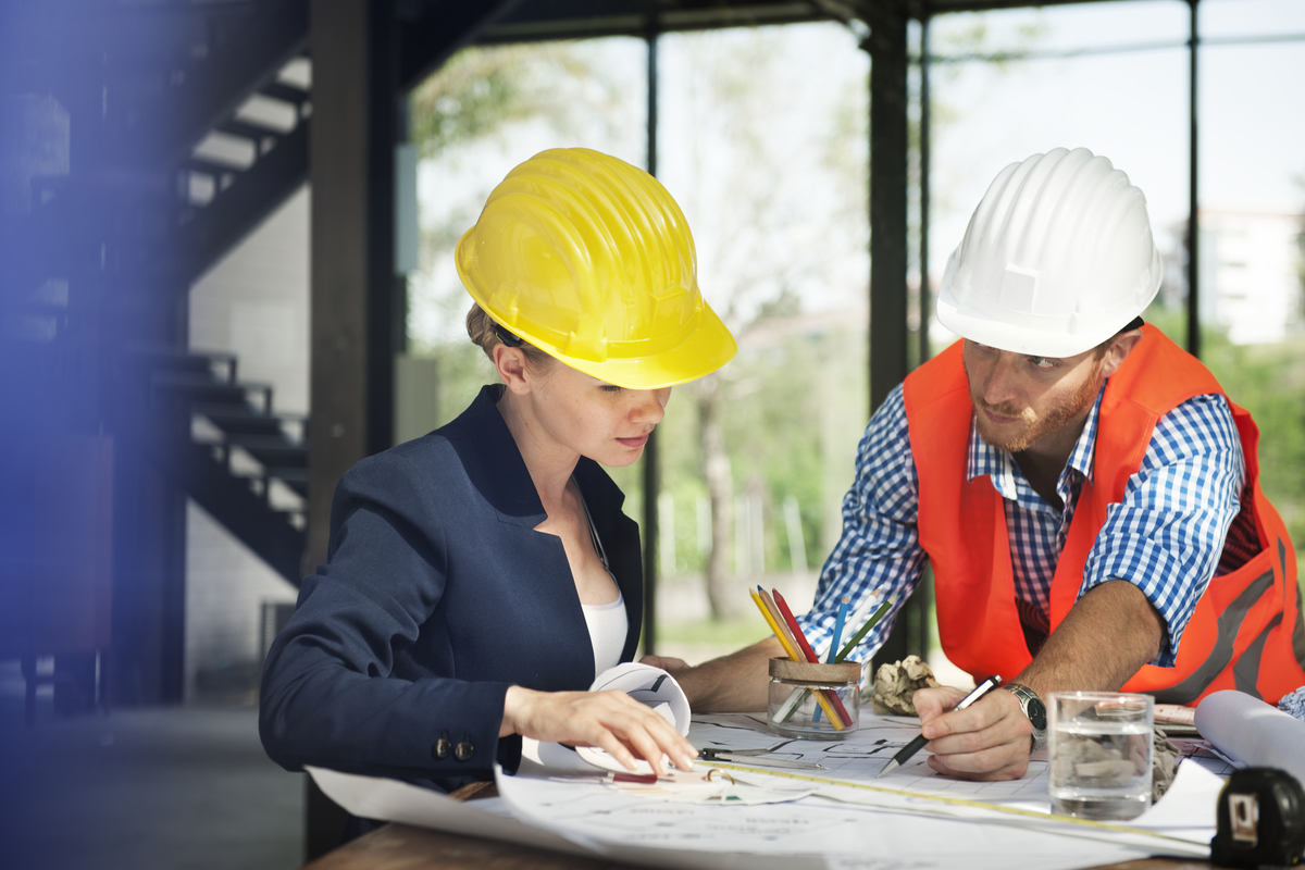 Commercial remodeling professionals working together on a project.