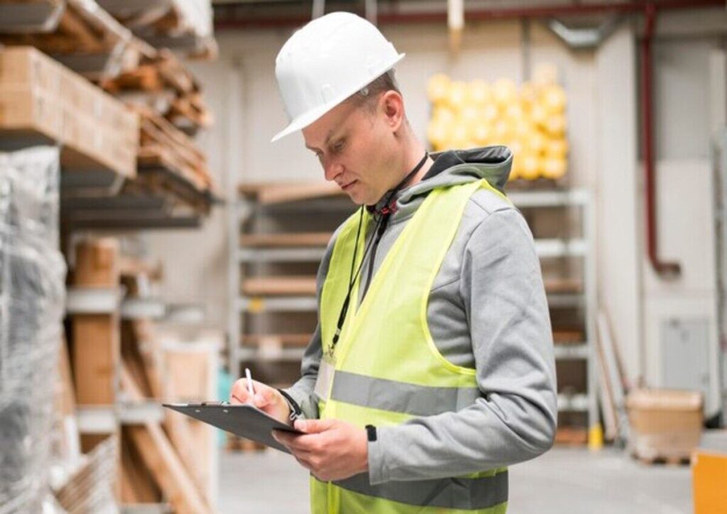 Contractors reviewing materials, equipment, and workforce for the project