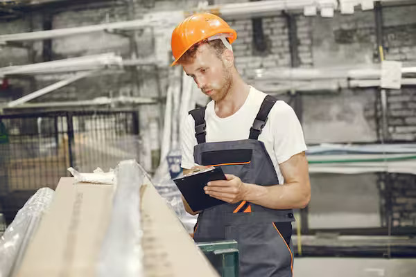 A construction worker selecting the ideal materials for their commercial building construction project