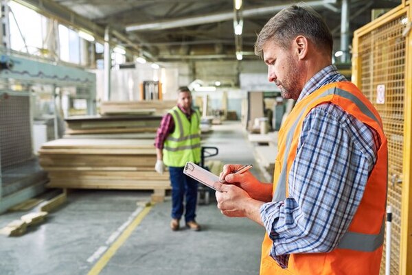 A contractor looking at the checklist for the commercial building construction requirements