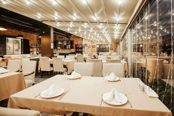 restaurant hall with lots of table