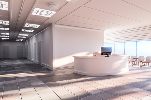 Medical office remodeling with modern reception and waiting area.