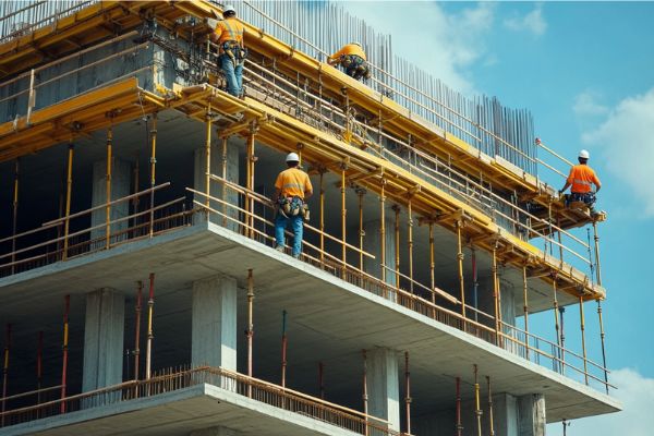 workers constructing a commercial building